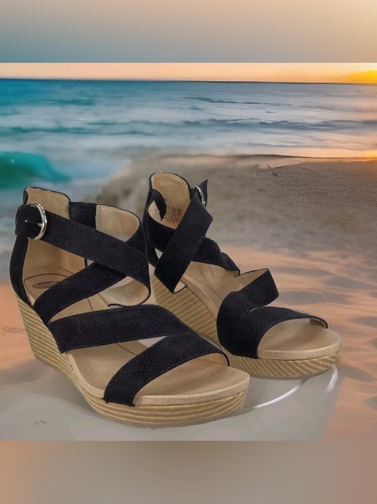 Dr. Scholl's Shoes - Dr. Scholl's Black Strappy Wedge High Heel Sandals Quality Comfort Size 7